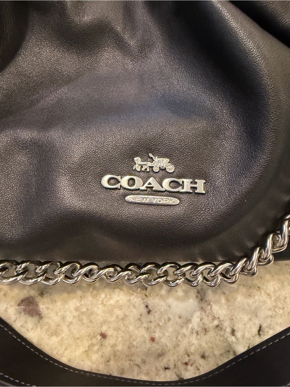 Like New Coach Large Faye Black Leather Shoulder Bag with Silver Chain - Picture 6 of 16